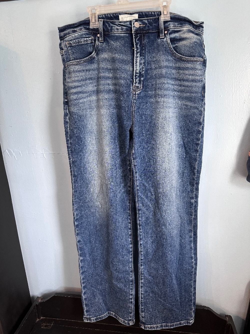 Risen Jeans High Rise Straight Leg Medium Wash Stretch Denim 2XL